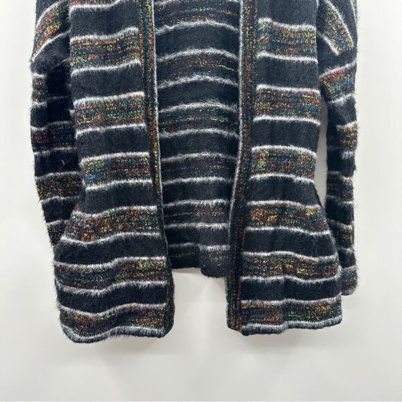 Modcloth Black Multicolor Metallic Chenille Fuzzy Long Sleeve Open Cardigan Sz M - Picture 5 of 11